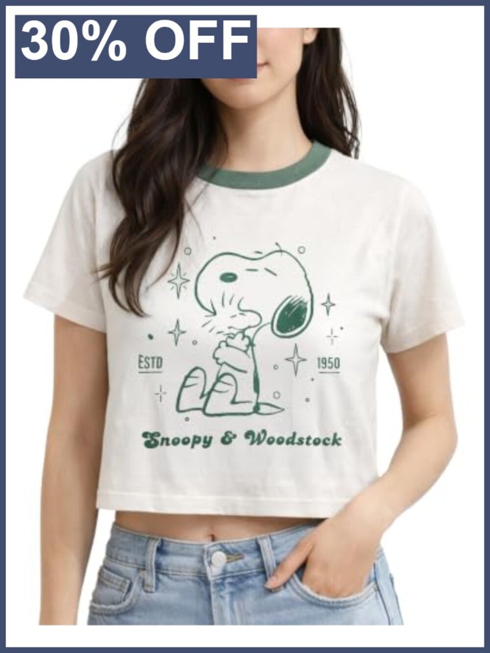 Snoopy Graphic Crop Tee Women Cotton Blend Y2K Baby Tee Short Sleeve